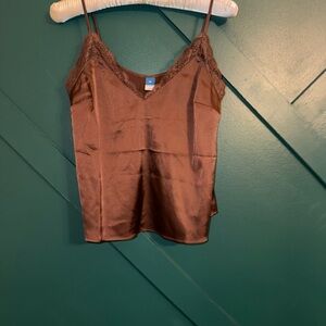 Old Navy Brown Satin Lace-Trim Cami Tank Top
